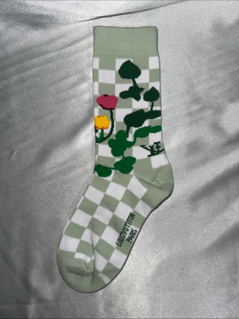 Louis Vuitton Green Checkered Floral Crew Socks🔥New!